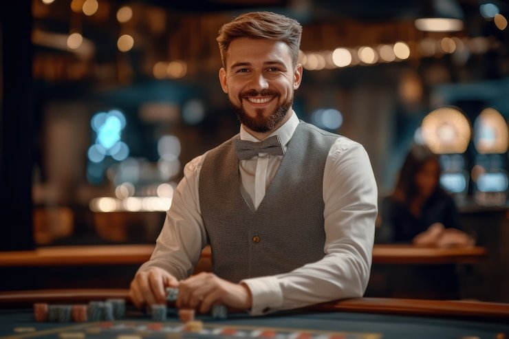 Beragam permainan meja kasino populer seperti poker dan blackjack dalam suasana elegan